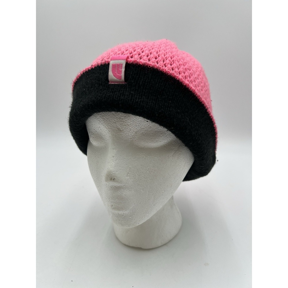 The North Face Shinsky Beanie Pink Black Knit Winter Hat Youth OSFA EUC